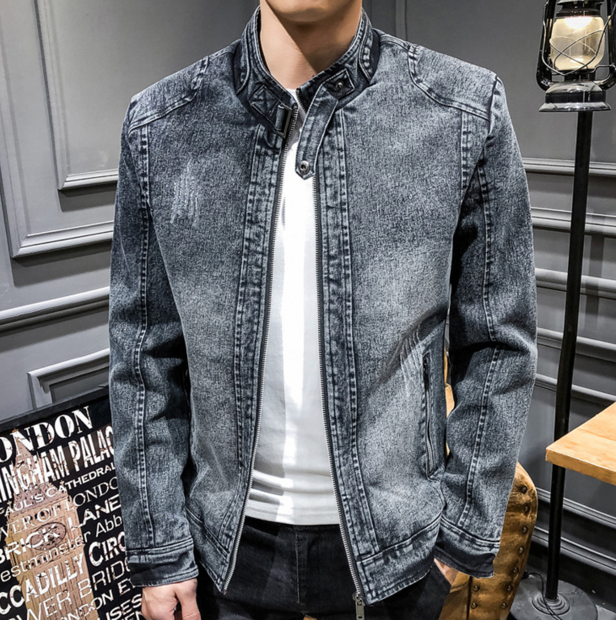 Mens Denim Biker Jacket