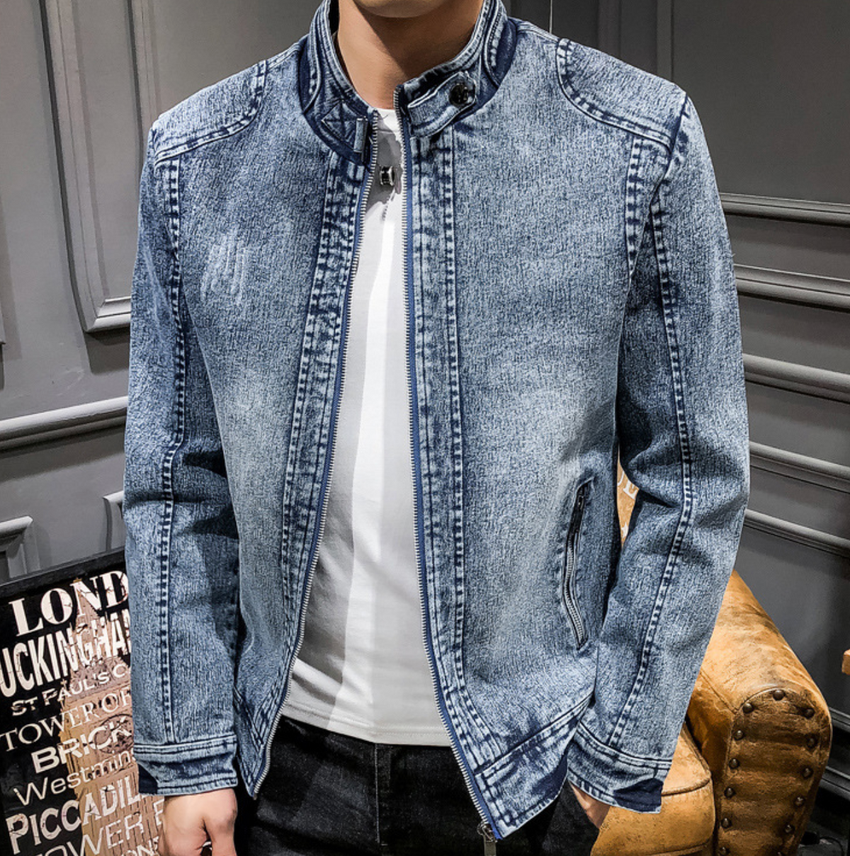 Mens Denim Biker Jacket