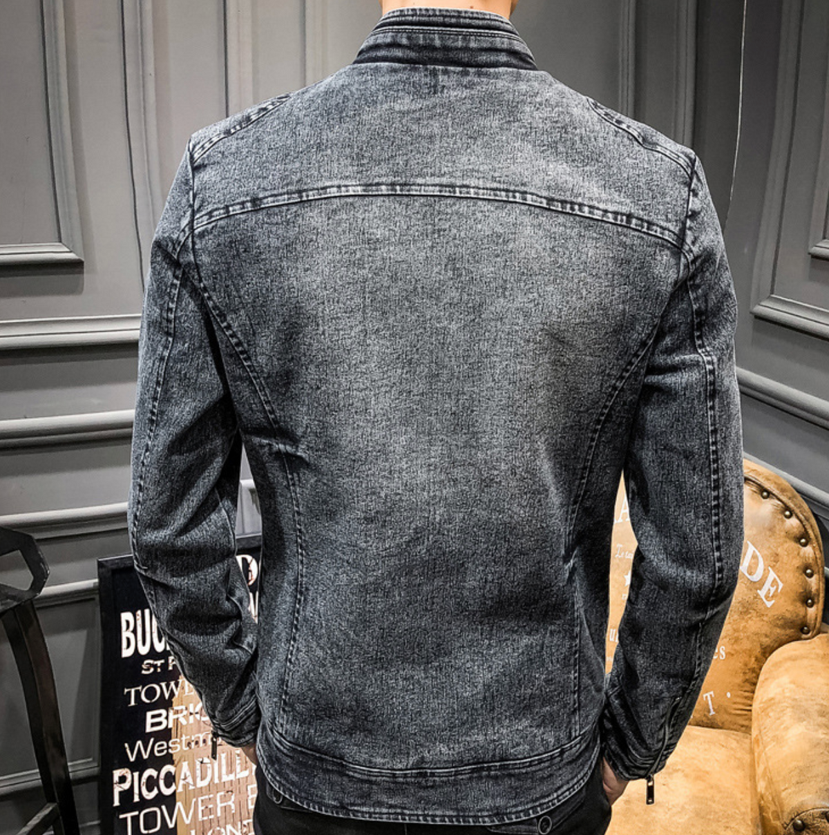 Mens Denim Biker Jacket
