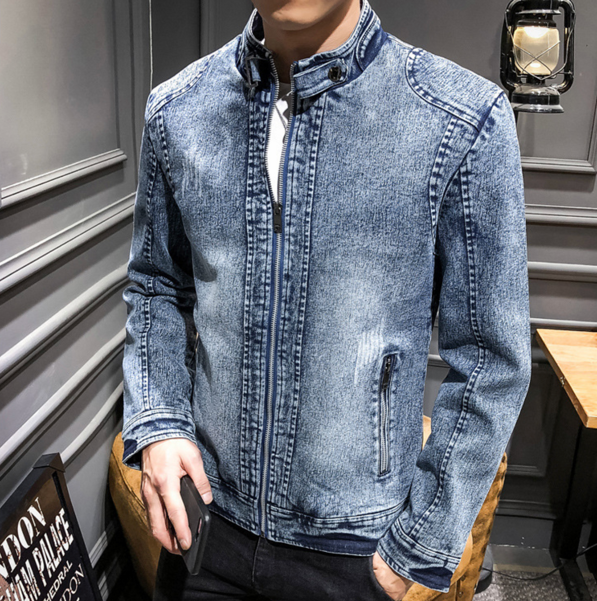 Mens Denim Biker Jacket