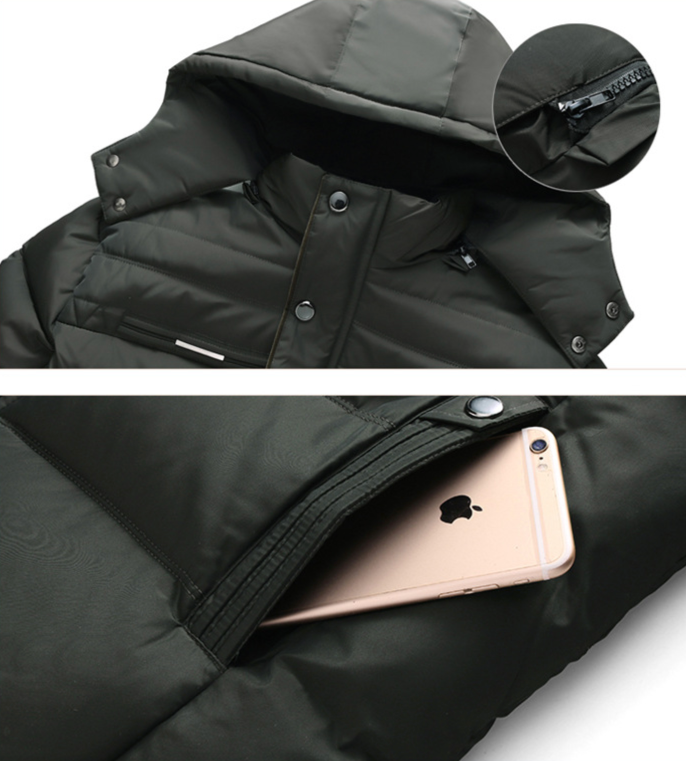 Mens Winter Zipper Coat with Detachable Hood