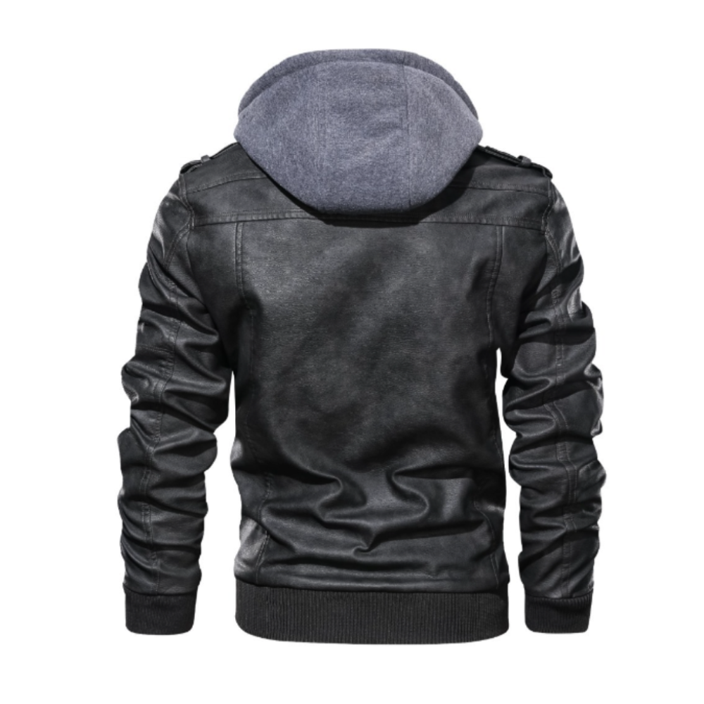 Mens Hooded Faux Leather Biker Jacket