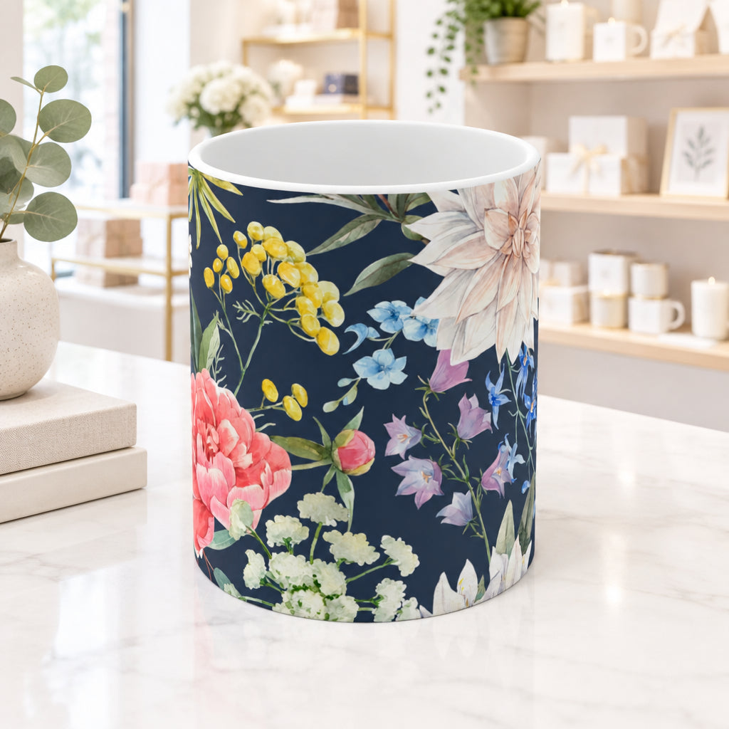 Navy Floral Coffee Tea Mug