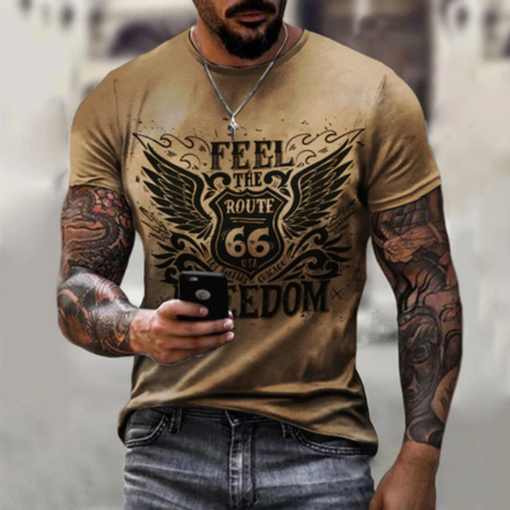 Mens Logo Route 66 Print T-Shirt