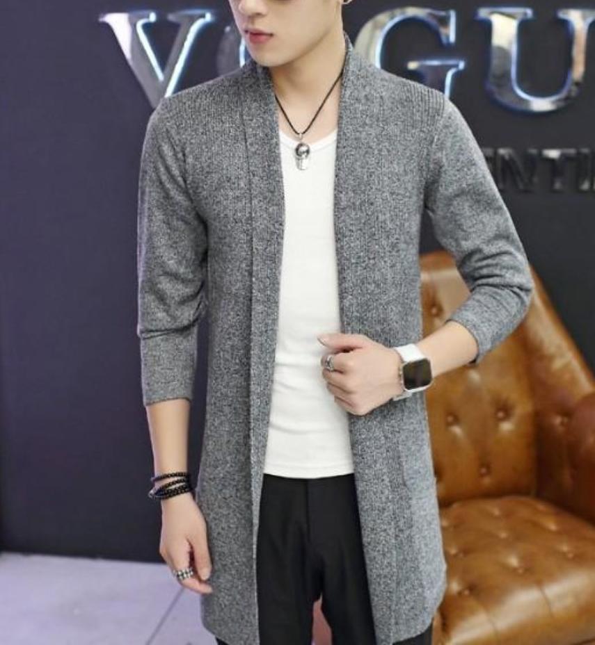 Mens Mid Length Shawl Collar Cardigan in Red