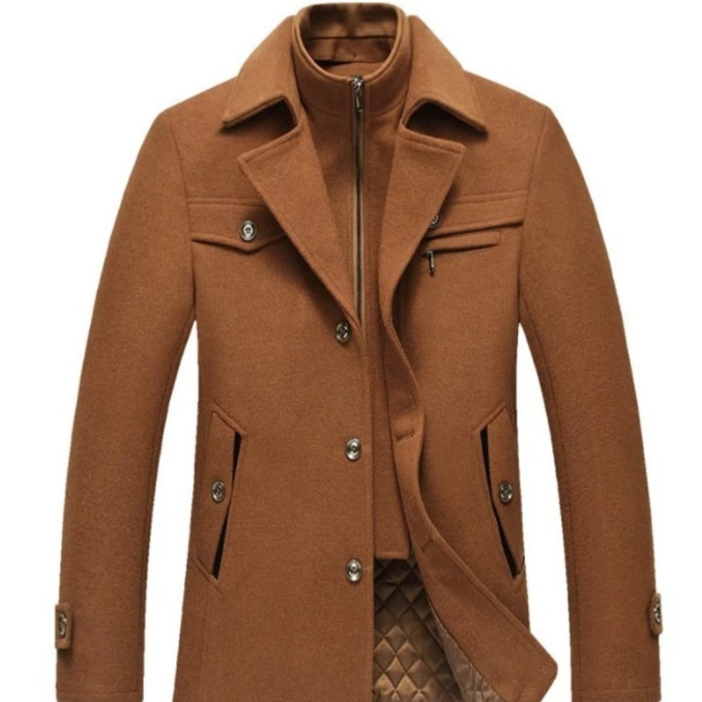 Mens Layered Collar Button Front Military Coat