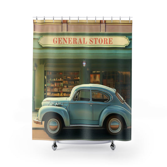Retro Store with Car Shower Curtains