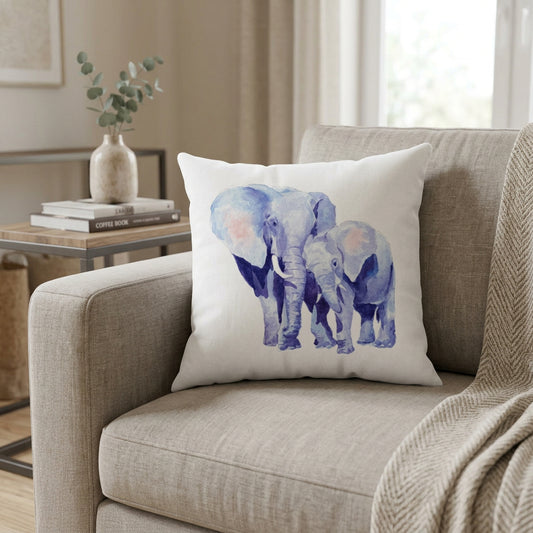 Mother and Baby Auspicious Elephant Double Sided Print Faux Suede Square Cushion