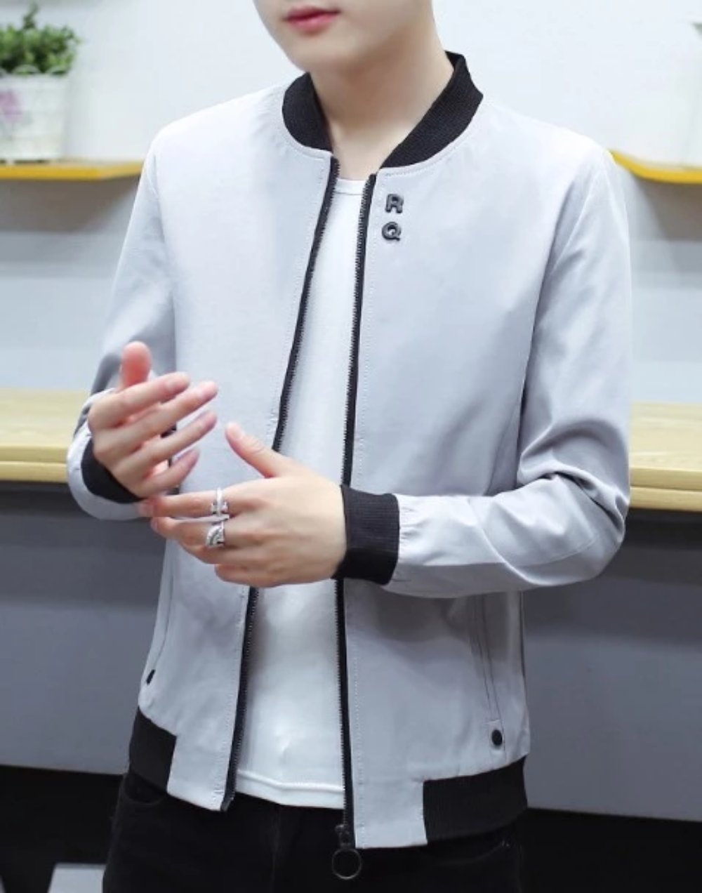 Mens Round Neck Zipper Jacket with Inner Warming Layer