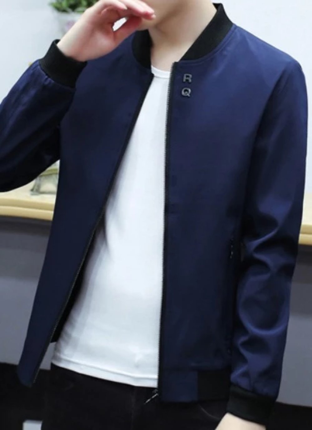 Mens Round Neck Zipper Jacket with Inner Warming Layer