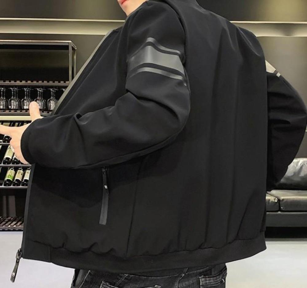 Mens Zipped Up Bomber Jacker With Striped Sleeves Design