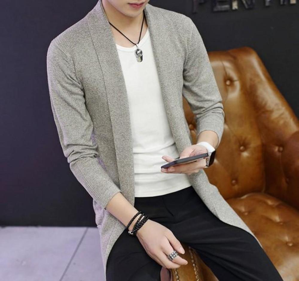 Mens Mid Length Shawl Collar Cardigan in Red