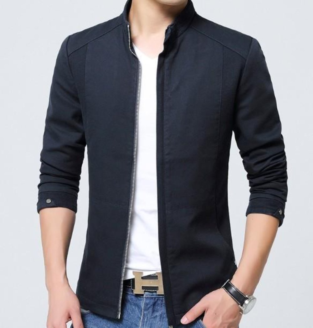 Mens Slim Fit Zipped Up Jacket in Beige
