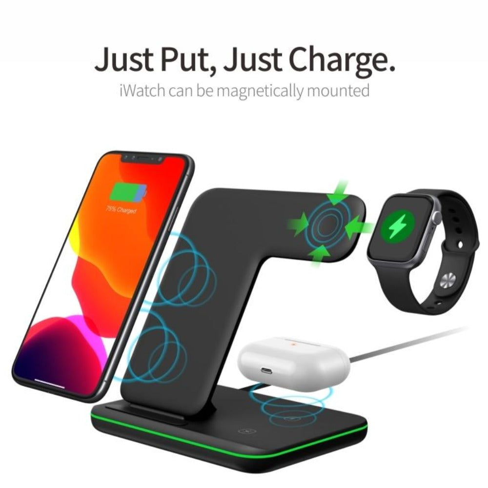 15W 3 in 1 Fast Wireless Charging Station for Mobile Phones