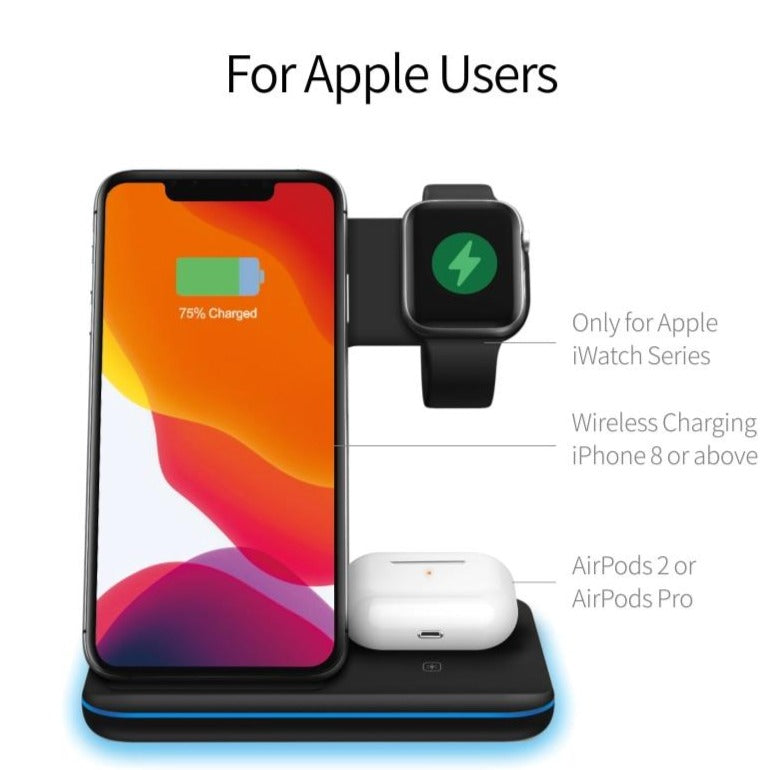 15W 3 in 1 Fast Wireless Charging Station for Mobile Phones