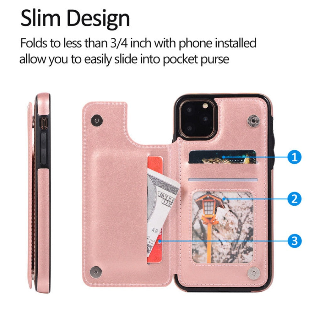 Casual Retro Theme Vegan Leather Flip Wallet Case for iPhone 11 to 15