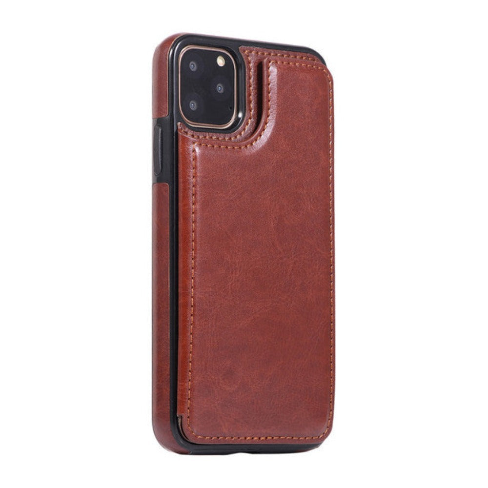 Casual Retro Theme Vegan Leather Flip Wallet Case for iPhone 11 to 15