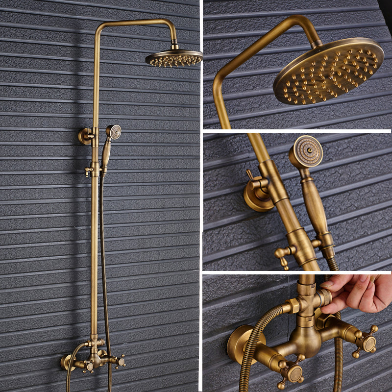 Dual Handle Antique Brass Bathroom 8" Rainfall Shower Faucet with Storage Holder