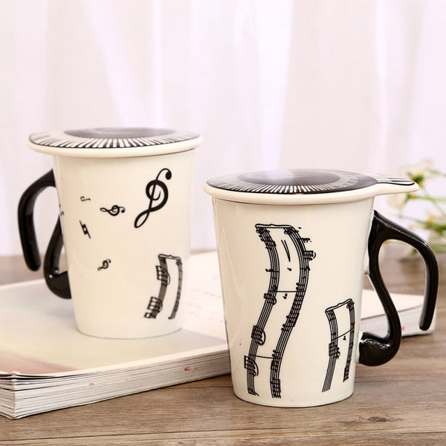 Inspirational Musical Notes Ceramic Coffee Mug with Piano Theme Lid