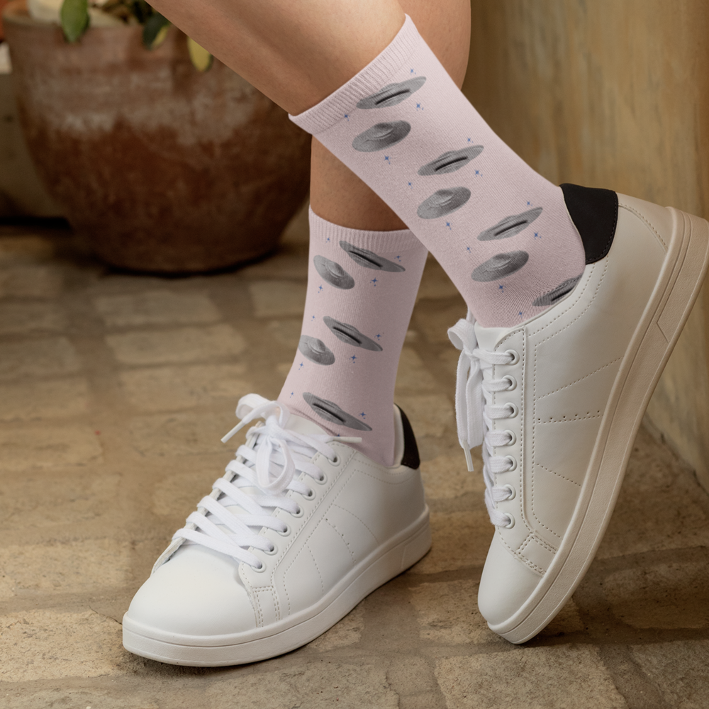 Alien Theme UFO Pink Print Fun Novelty Socks