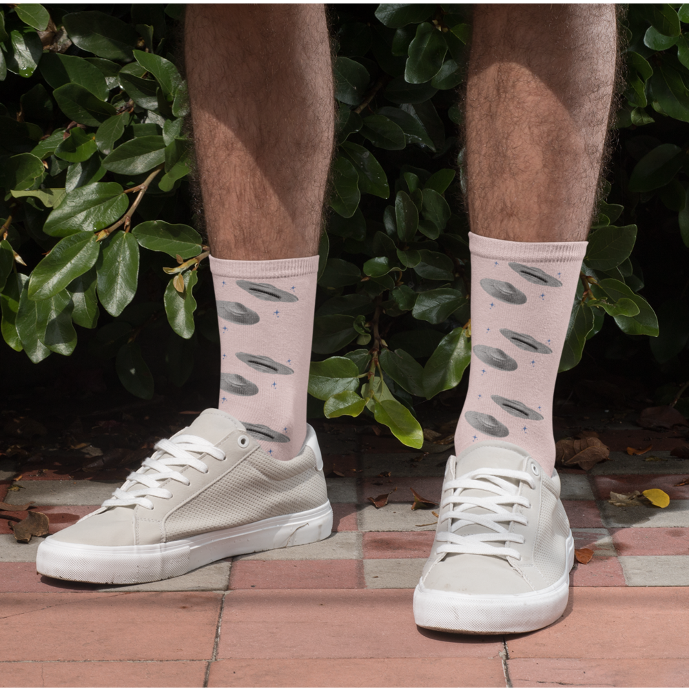 Alien Theme UFO Pink Print Fun Novelty Socks