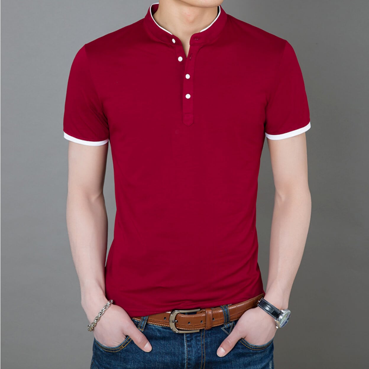 Mens Stand Collar T-Shirt