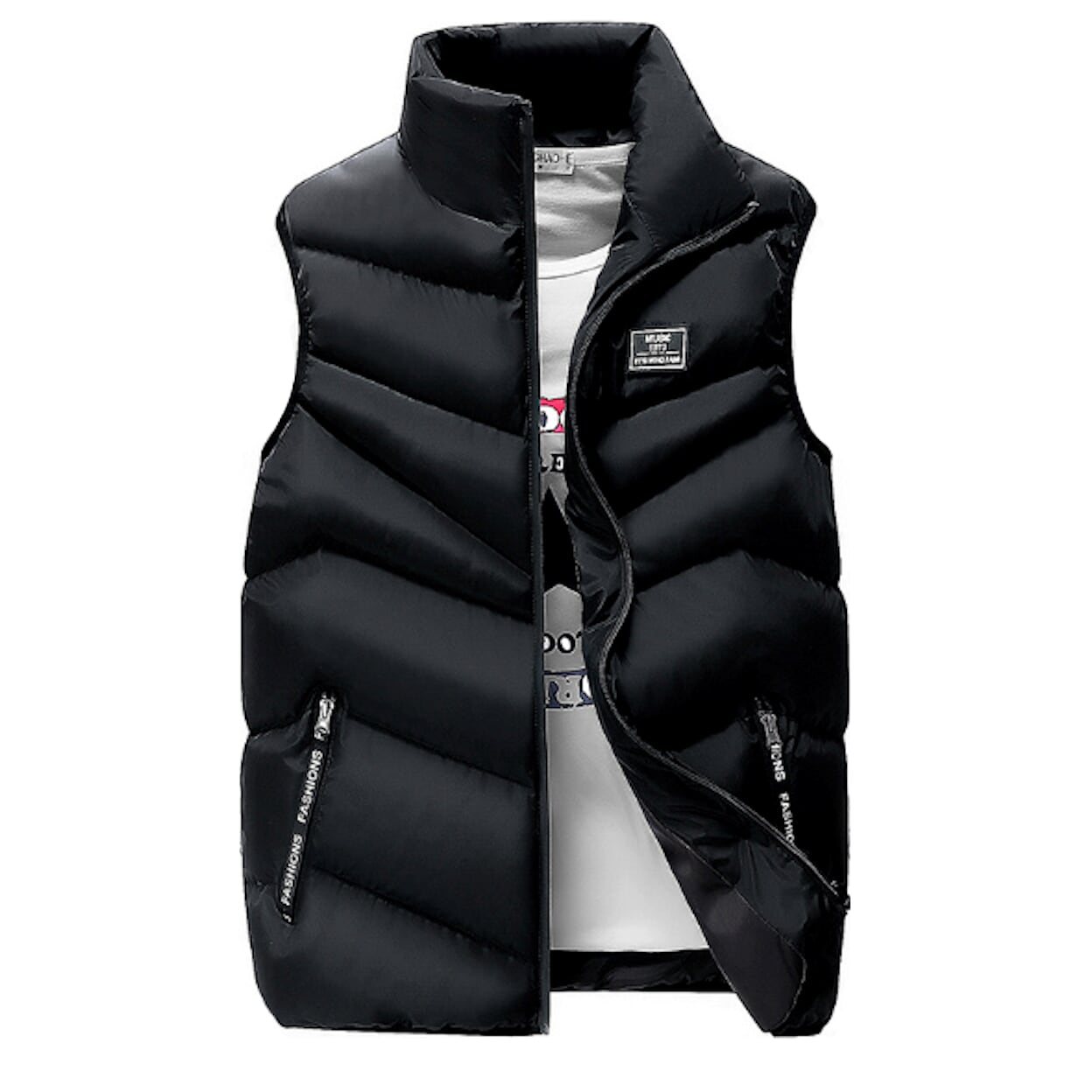 Mens High Collar Puffer Vest in Yellow
