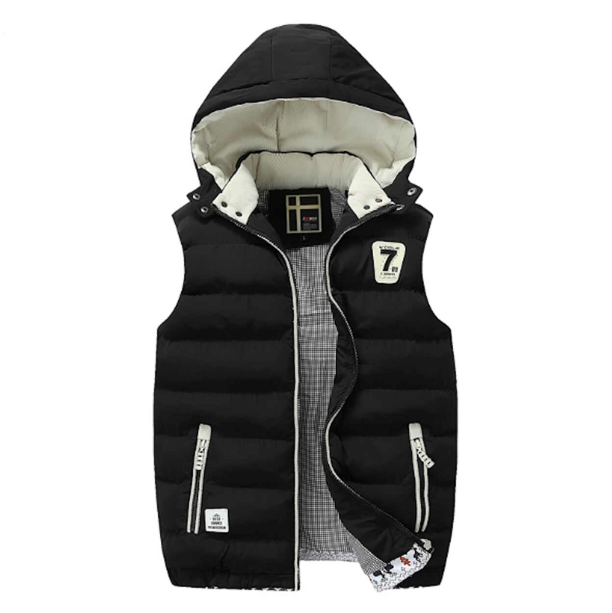 Mens Two Tone Hooded Puffy Vest in Red Wine
