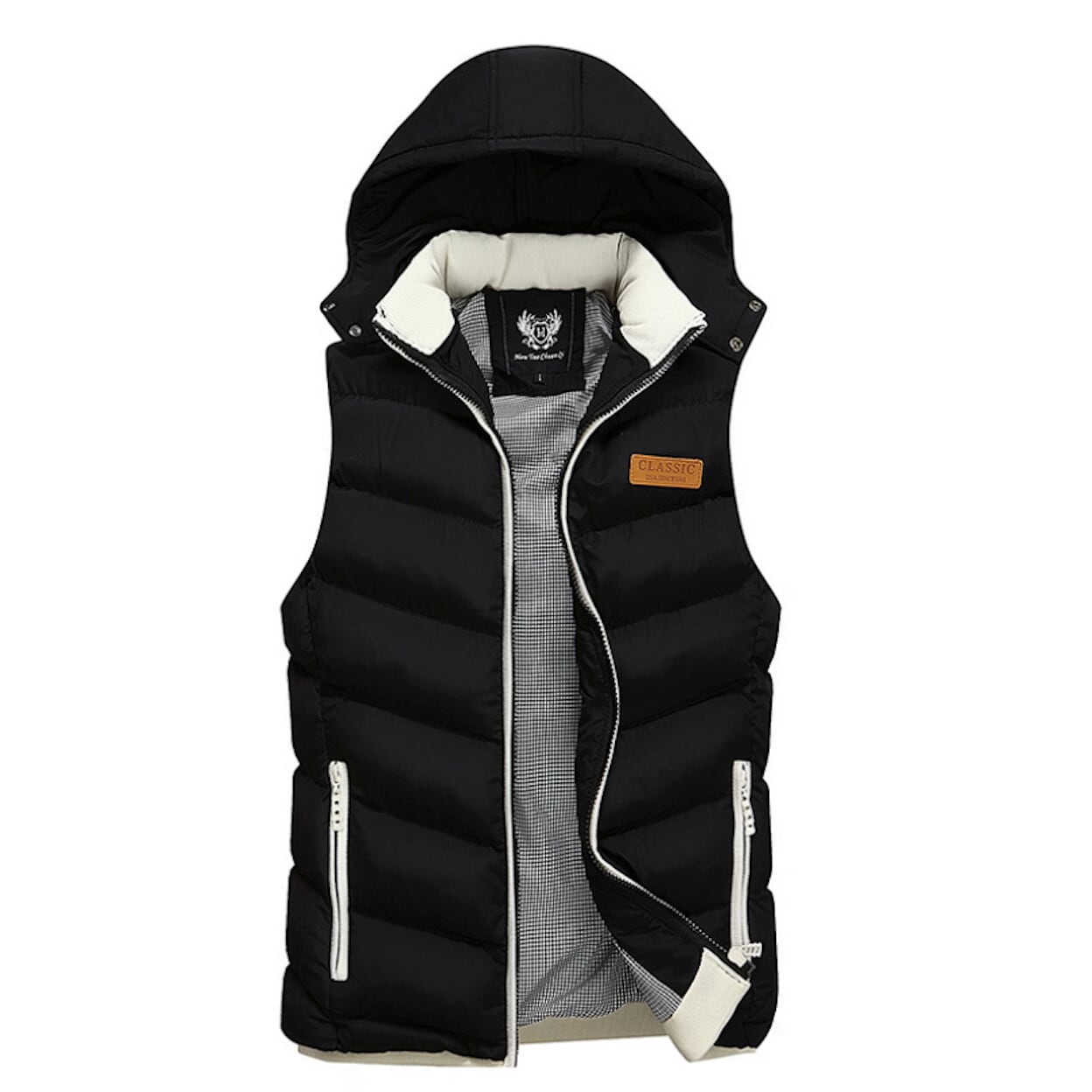 Mens Ultra Warm Winter Hooded Puffy Vest in Khaki