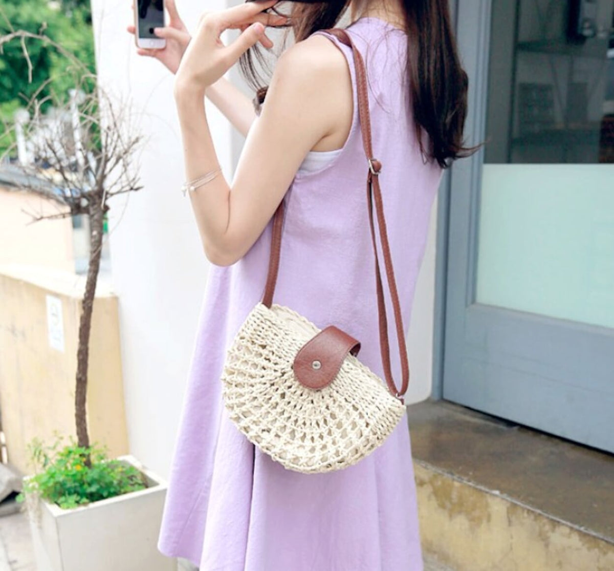 Half Moon Straw Crossbody Bag