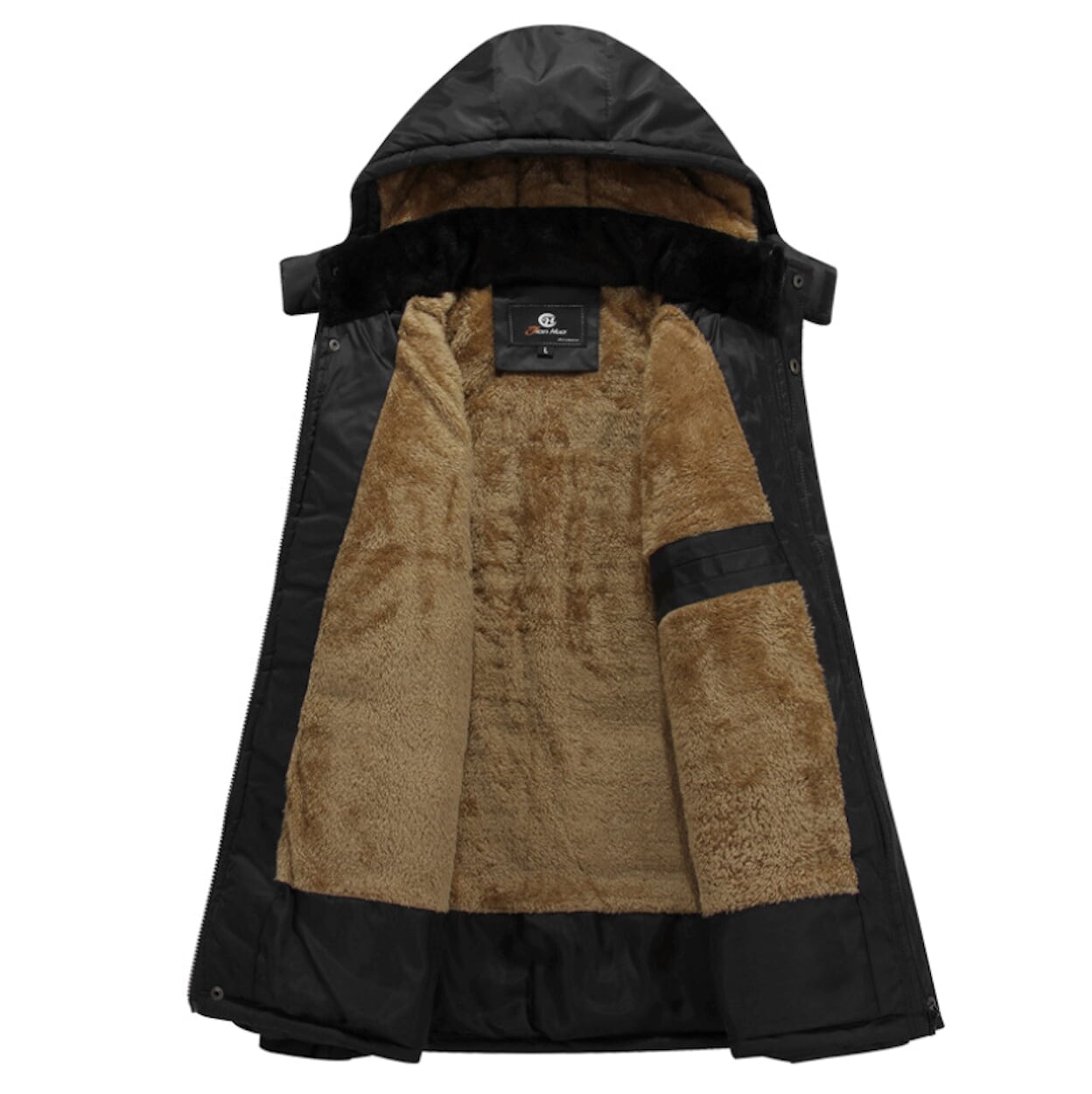 Mens Inner Fur Coat with Detachable Hood