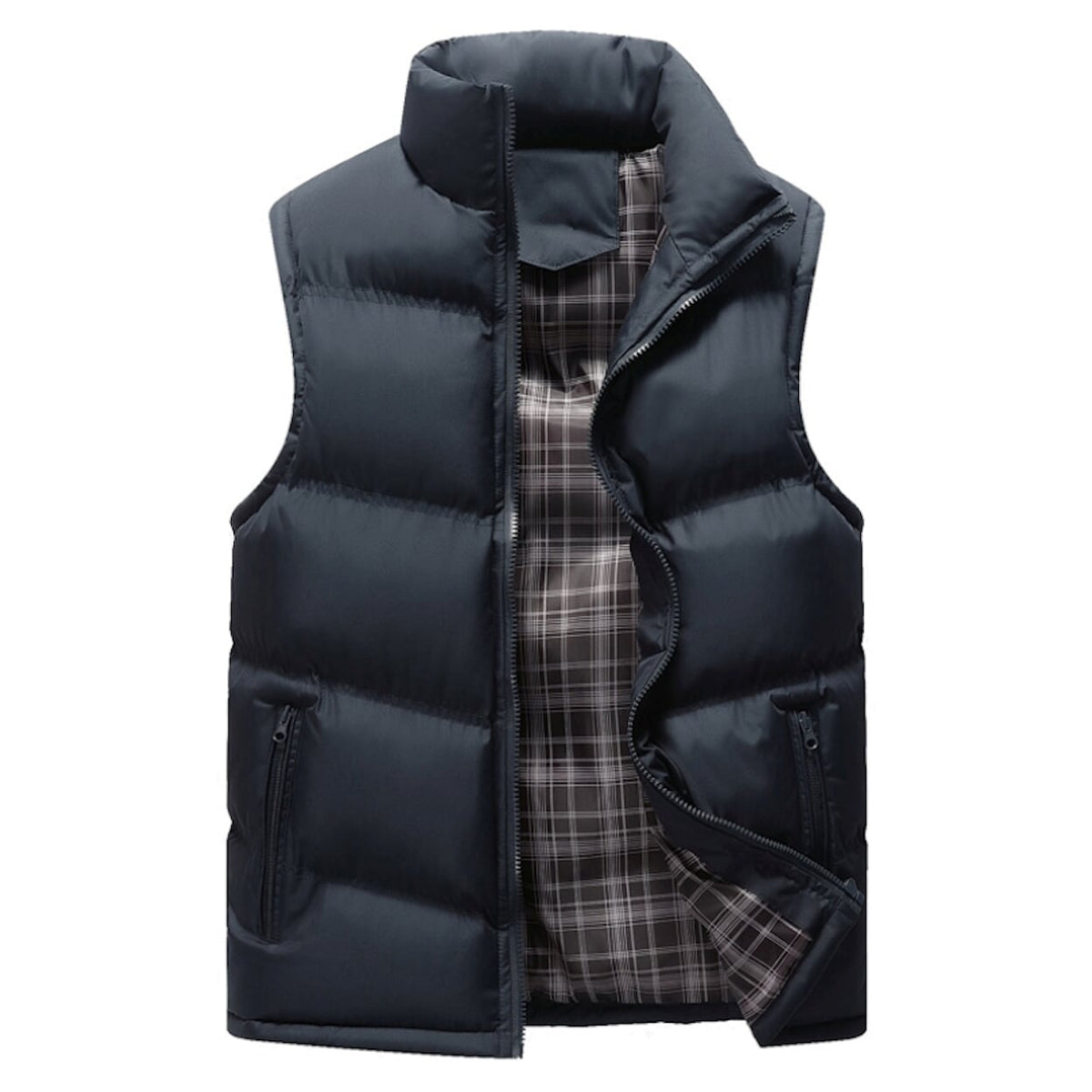 Mens Khaki Zip Up Winter Puffer Vest