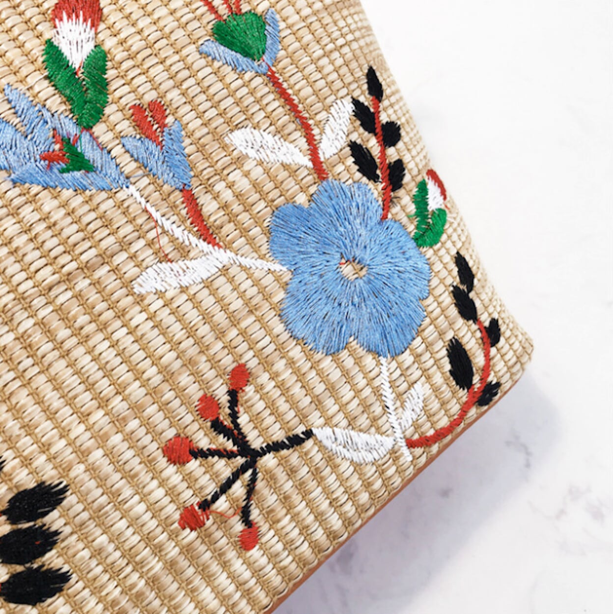 Embroidered Straw Crossbody Bag
