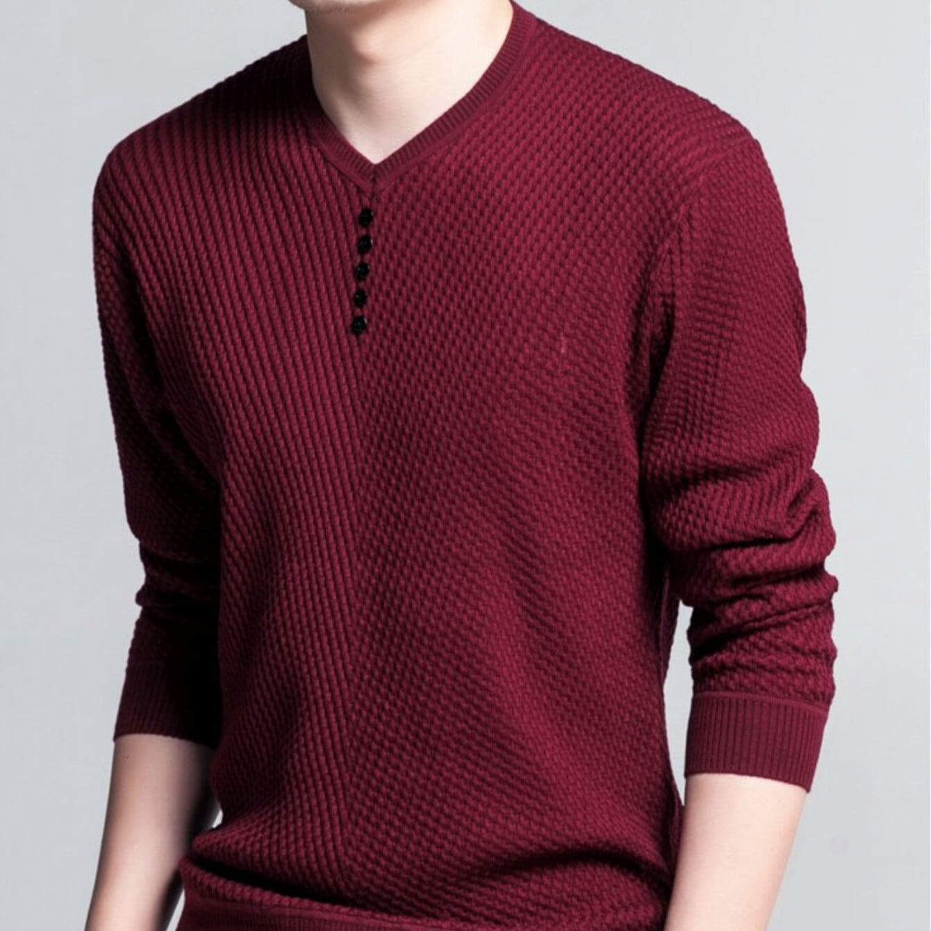 Mens Casual V Neck Sweater with Buttons Design