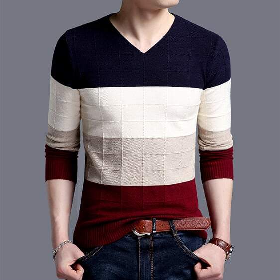 Mens V Neck Color Block Sweater
