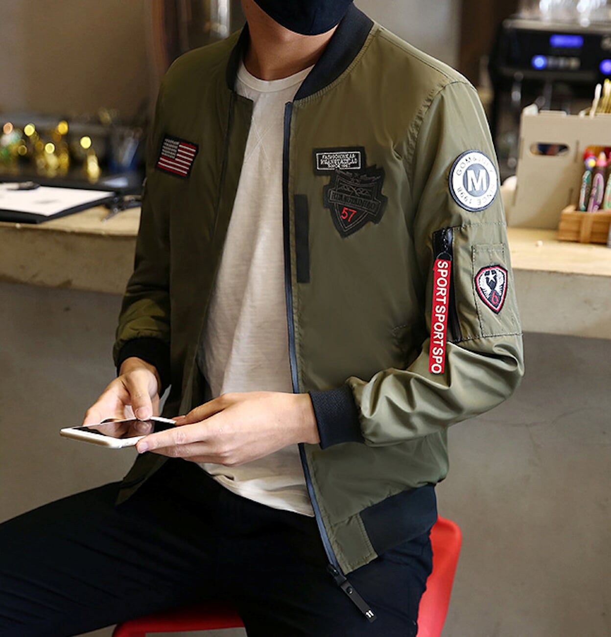 Mens Bomber Jacket with Zipper Tag