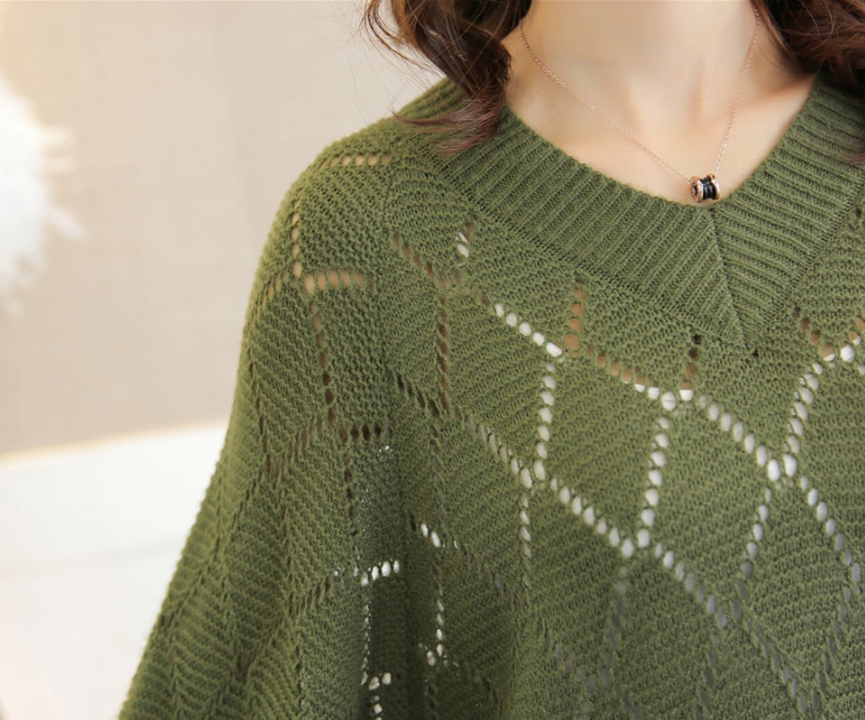 Womens Batwing V Neck Knit Top