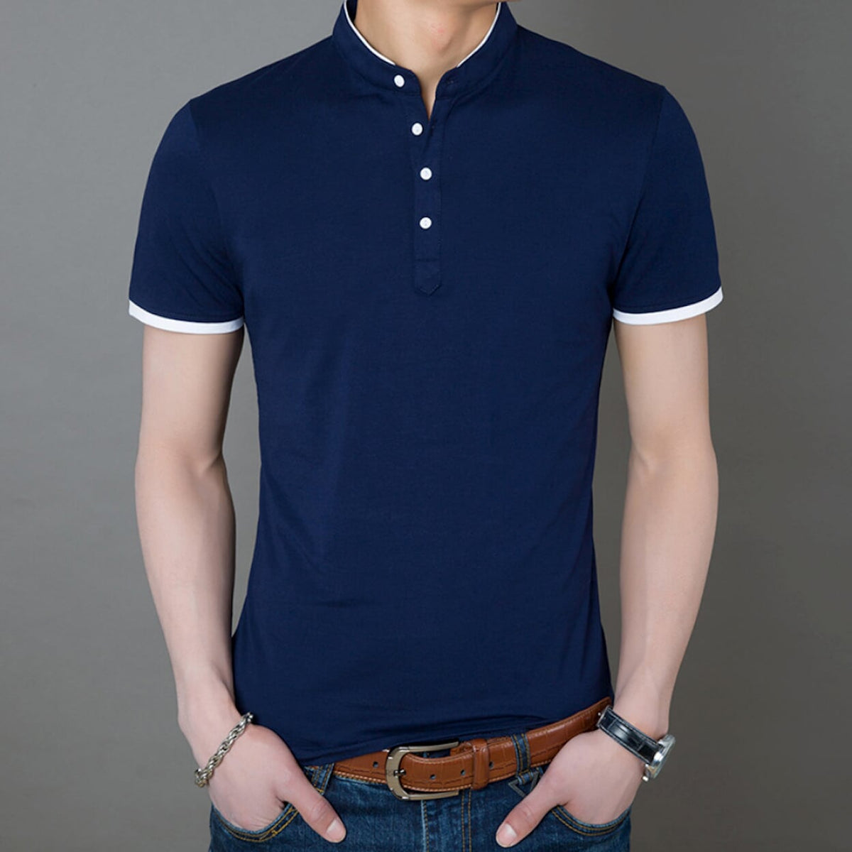 Mens Stand Collar T-Shirt