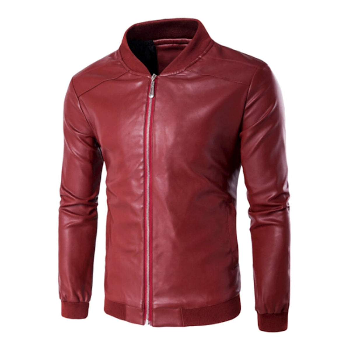 Mens Faux Leather Zipper Jacket