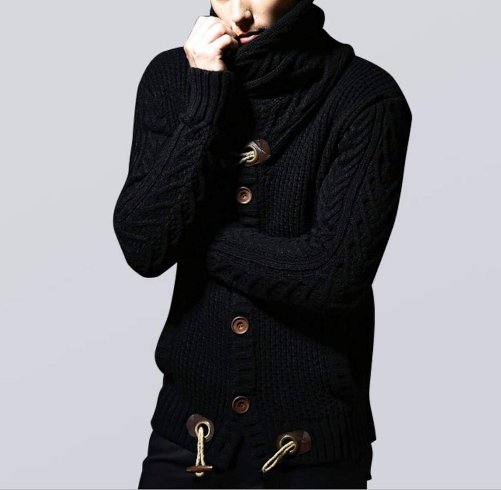 Mens Shawl Collar Horn Button Cardigan