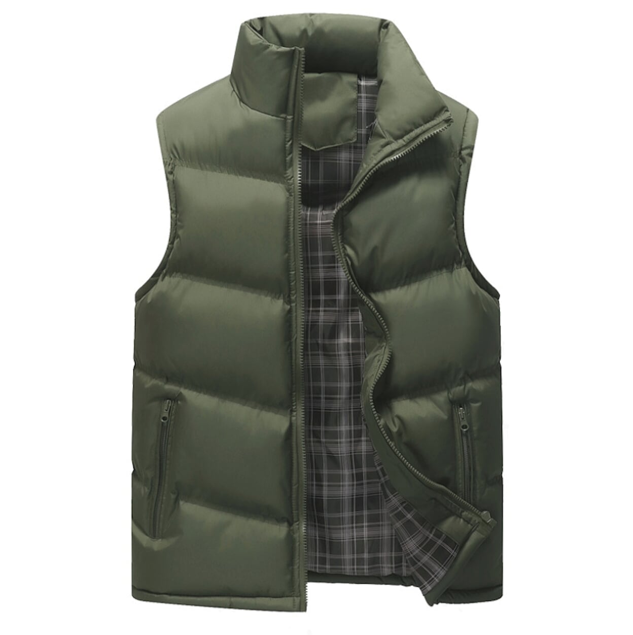 Mens Khaki Zip Up Winter Puffer Vest