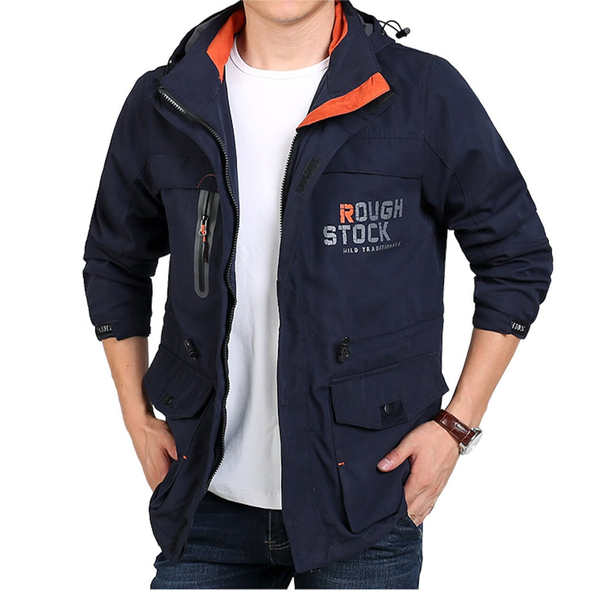 Mens Windproof Jacket with Removable Hood