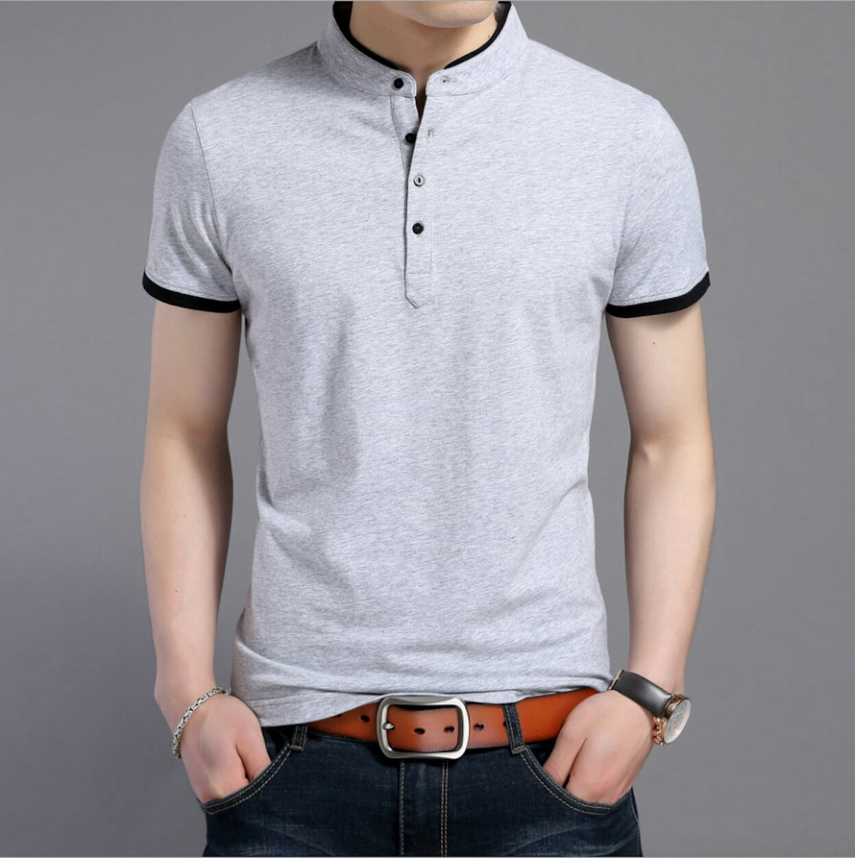 Mens Stand Collar T-Shirt
