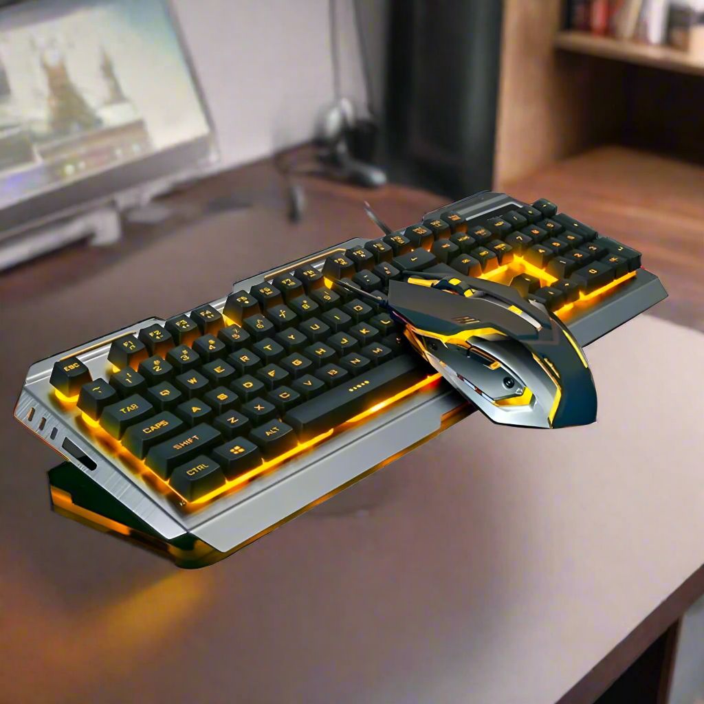 High Quality Metal Frame Tungsten Gold Ninja Dragons Gaming Keyboard and Mouse Set