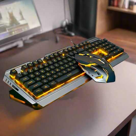 High Quality Metal Frame Tungsten Gold Ninja Dragons Gaming Keyboard and Mouse Set