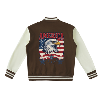 Mens Eagle Theme Two-Tone Fleeced Varsity Jacket