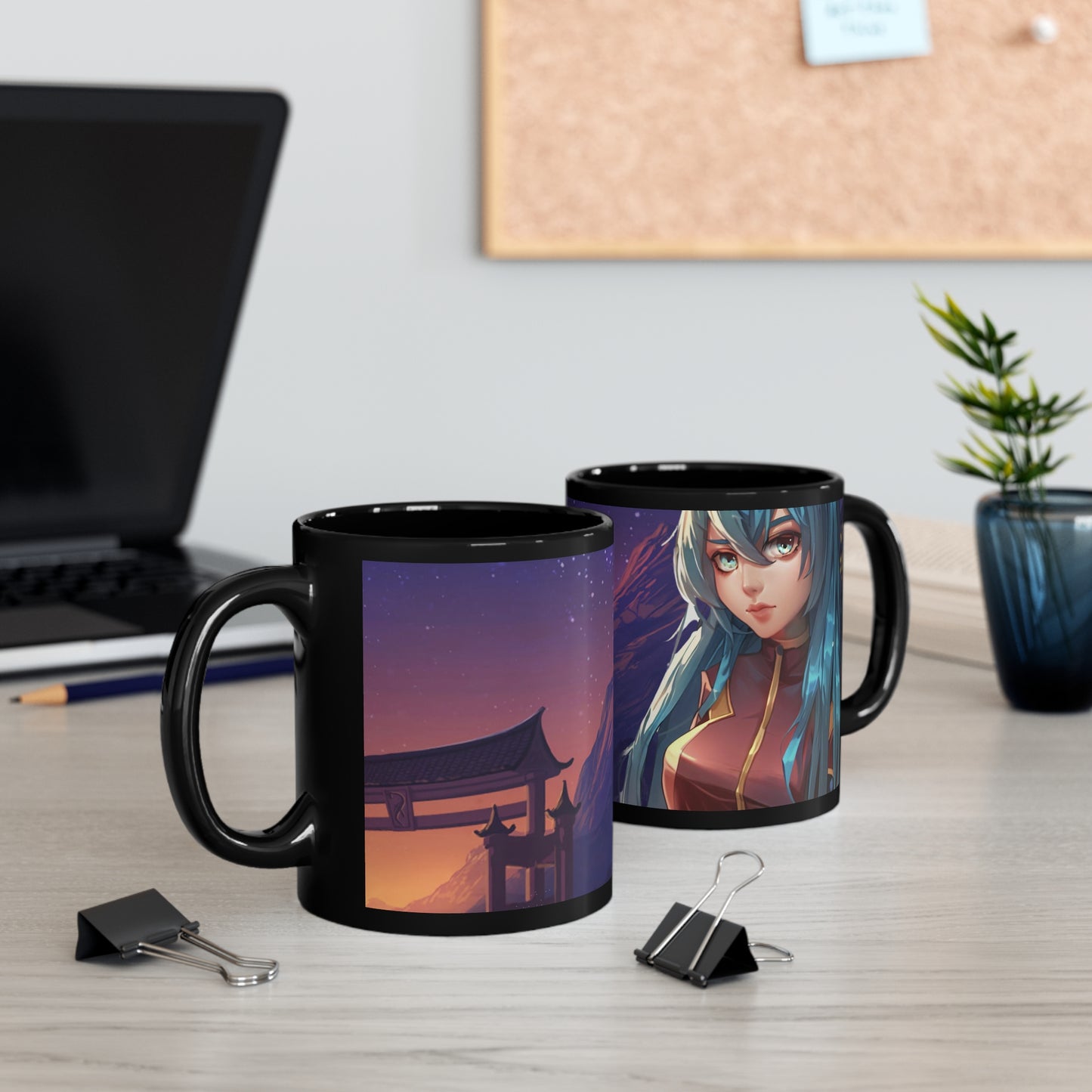 Anime Girl in Space Black Coffee Tea Mug