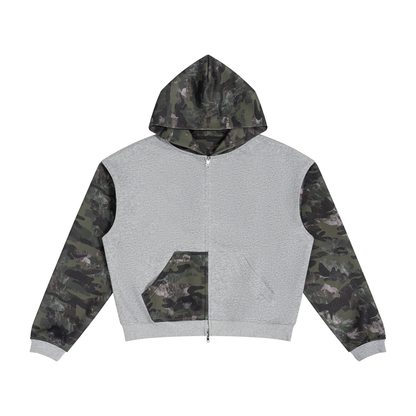 Robot Cat Camo Full Zip Boxy Hoodie