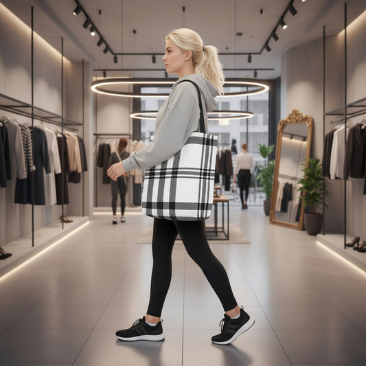Black and White Plaid Tote Bag