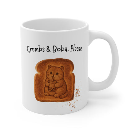 Crumbs & Boba, Please Mug - Cute Cat Toast Bubble Tea Coffee Cup